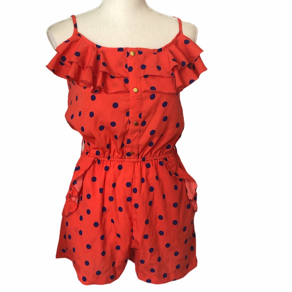 Fashion Web Ruffles Polka Dot Romper Pockets NWOT